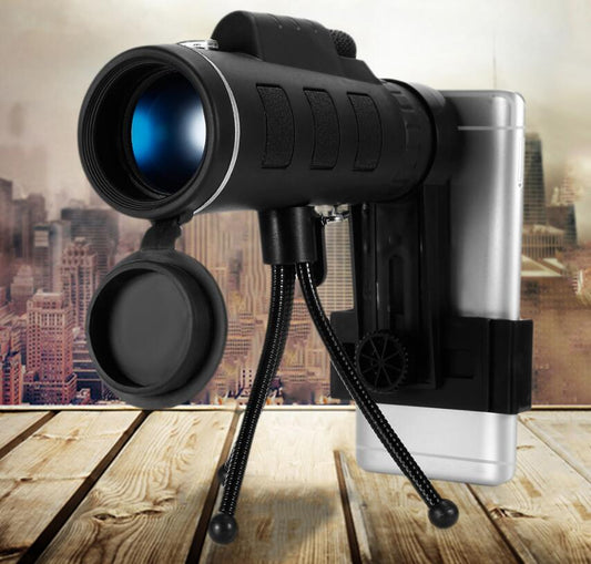 40x60 BAK4 monocular telescope with compass, phone clip, and tripod for outdoor activities