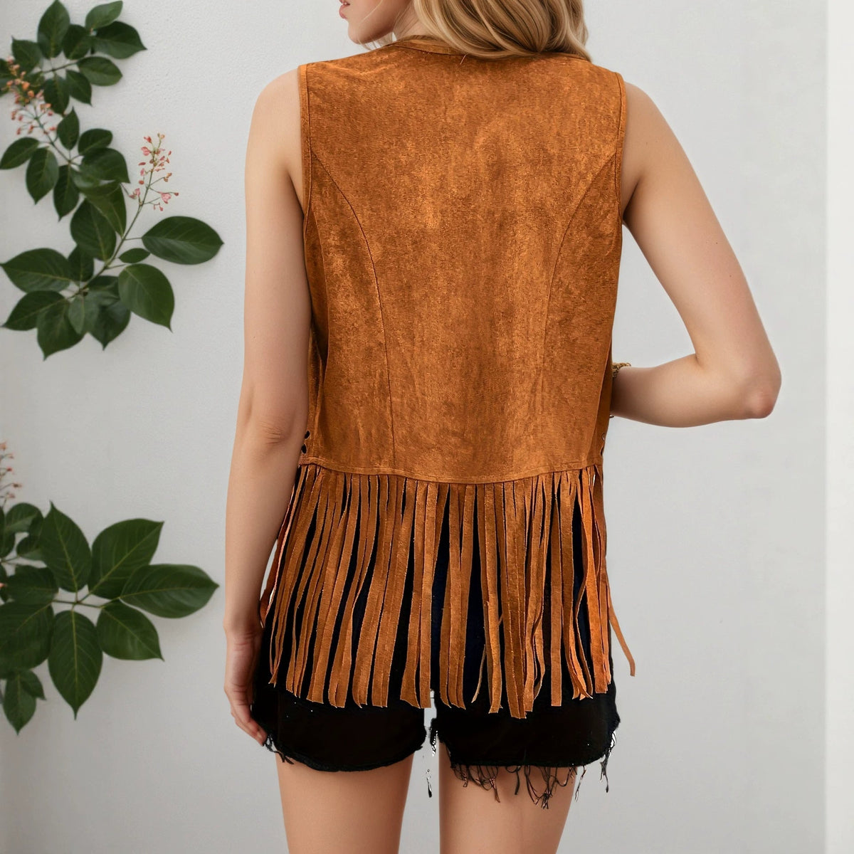 Casual fashionable elegant mid-length cardigan vest in a simple sleeveless design