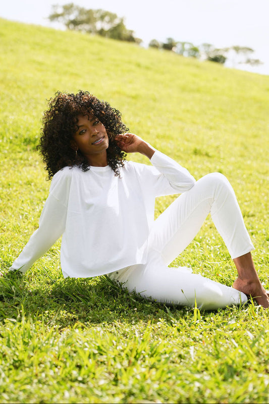 White Pima cotton mini luxury boxy T-shirt by PLANET by Lauren G, featuring a relaxed fit and clean neckline.