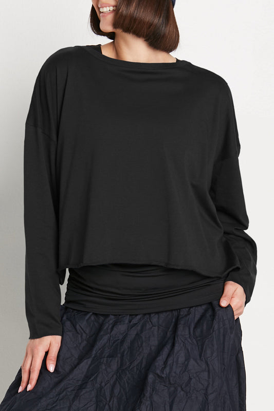Black Pima cotton mini boxy T-shirt by PLANET by Lauren G, featuring a relaxed fit and soft, luxurious fabric.