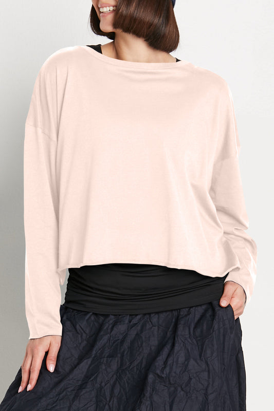 Blush Pima cotton mini boxy T-shirt by PLANET by Lauren G, featuring a relaxed fit and soft fabric, displayed on a neutral background.