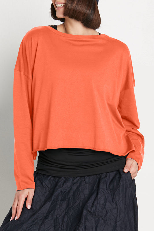 Pink Pima cotton mini luxury boxy T-shirt by PLANET by Lauren G, shown in Grenadine color with a relaxed fit.