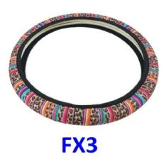 Neoprene car steering wheel cover with girl design in black and colorful accents