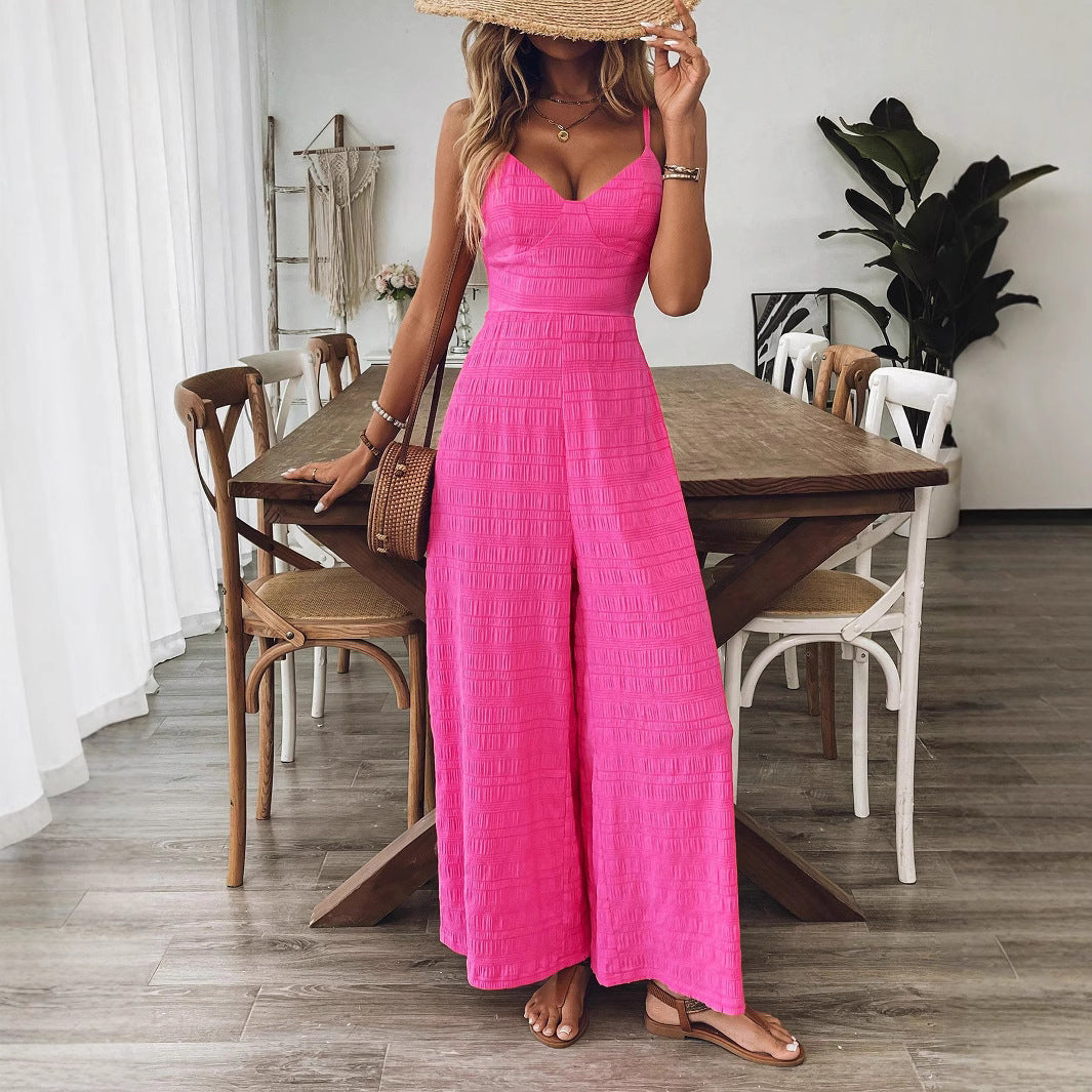 Women's casual loose short-sleeved jumpsuit in a relaxed fit