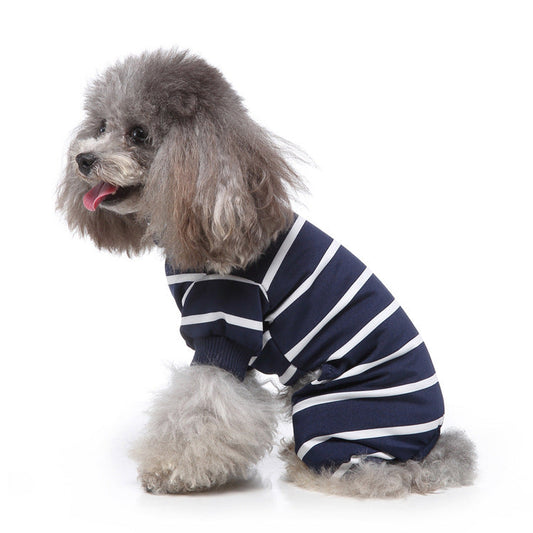High collar striped pet dog pajamas in a cozy fashion design for dogs