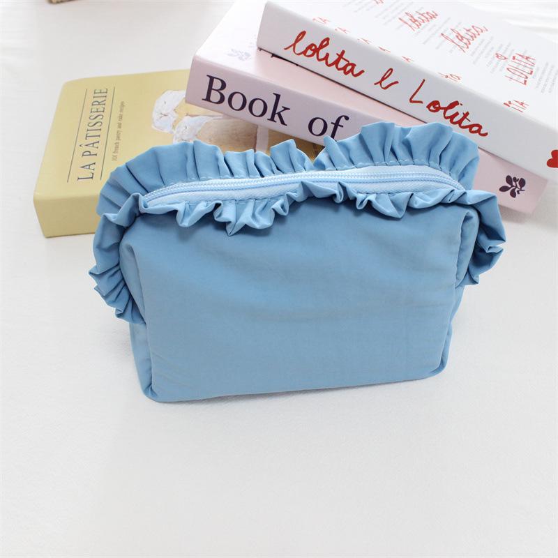 Korean-style ruffled nylon makeup bag, waterproof storage pouch in a simple design