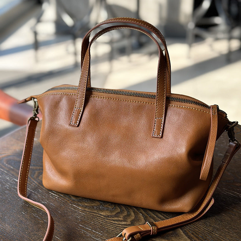 Cowhide tree-bark textured wrinkled single-shoulder crossbody bag with adjustable strap