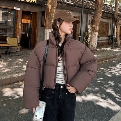 Stand-collar puffer cotton-padded coat for petite figures in a warm quilted design