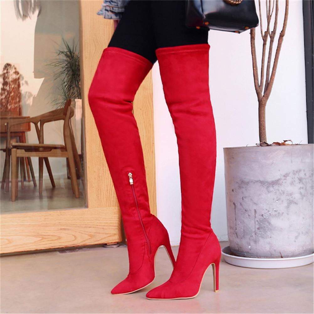 Suede over-the-knee stretchy thigh-high women's boots in a sleek, fitted design