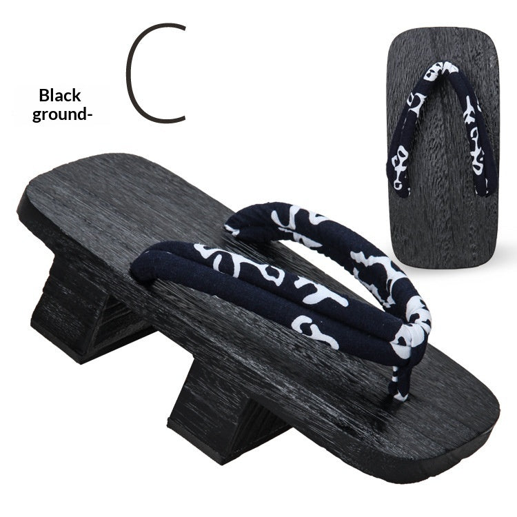 Men's solid-wood flip-flops with 5.5cm heel and natural wood sole, side view