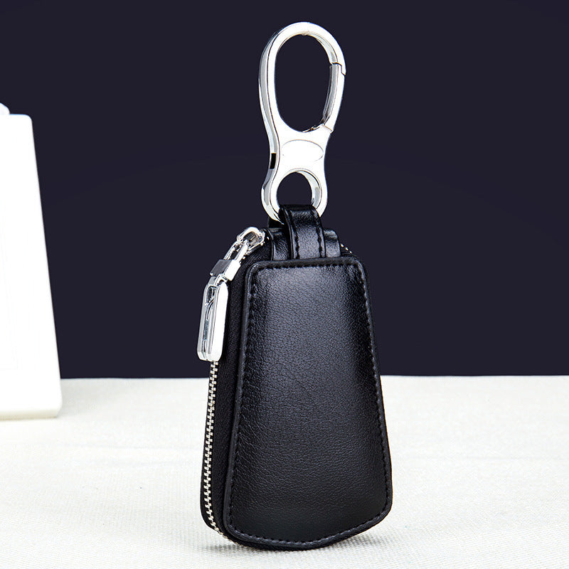 Leather car key case with zipper waistband, shown in blackmyStore