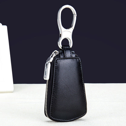 Leather car key case with zipper waistband, shown in blackmyStore