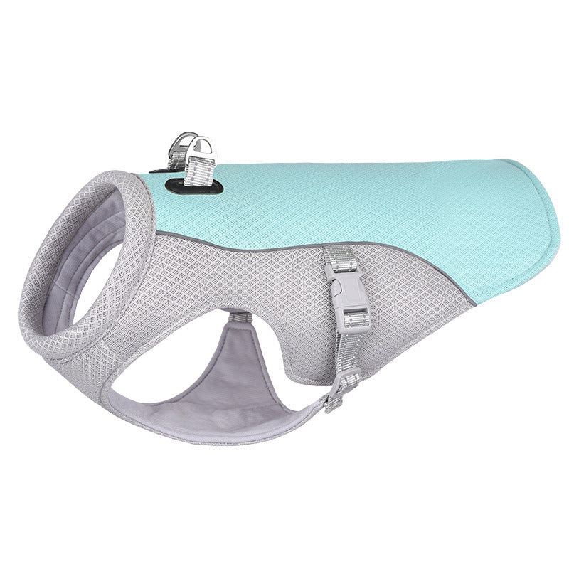Summer pet outdoor breathable cooling vest in lightweight mesh fabric, front view