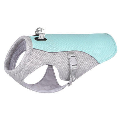 Summer pet outdoor breathable cooling vest in lightweight mesh fabric, front view
