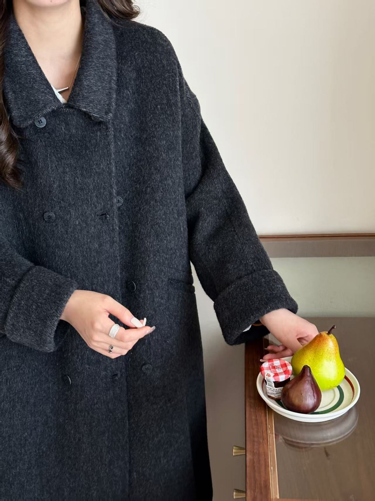 Peter Pan collar double-breasted double-faced wool coat by My Store