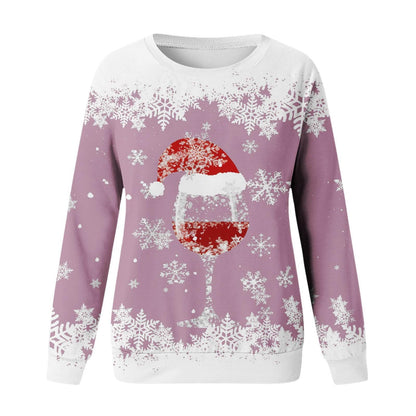 Women's Christmas round neck sweater with 3D digital print, casual festive clothing