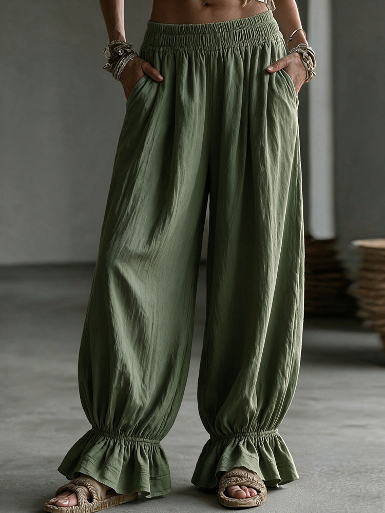 Women's autumn solid-color casual pants by My Store, full-length view
