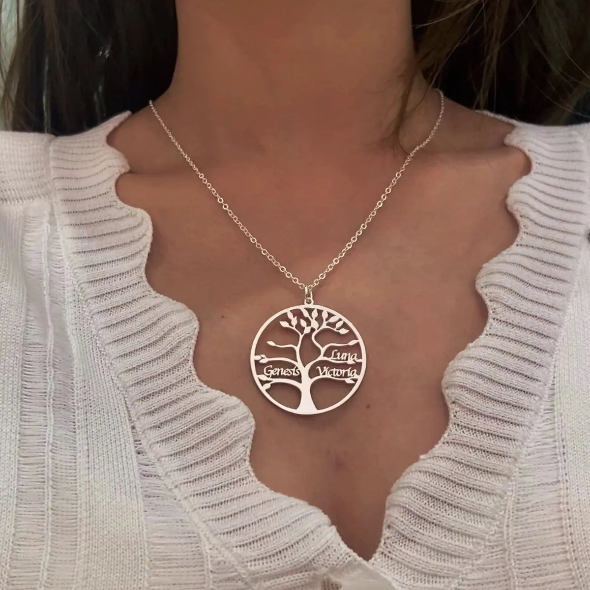 Bohemian Tree of Life necklace by Maiden-Art featuring a pendant with intricate leaf and branch designs on a chain.
