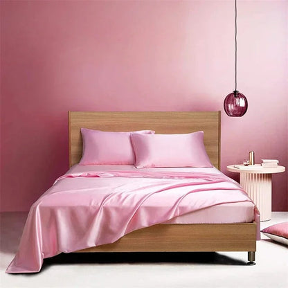 Four-piece Set Of Silk Bedding Sheets And Fitted Sheets