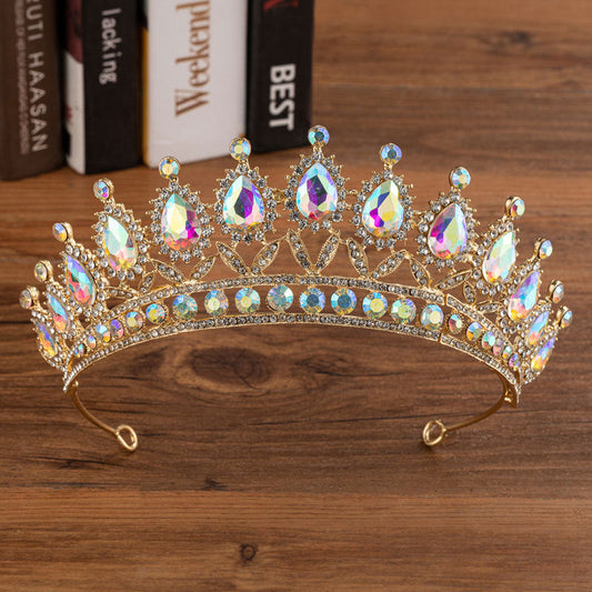 Bridal crown wedding alloy diamond crown, elegant jeweled headdress viewed from the front