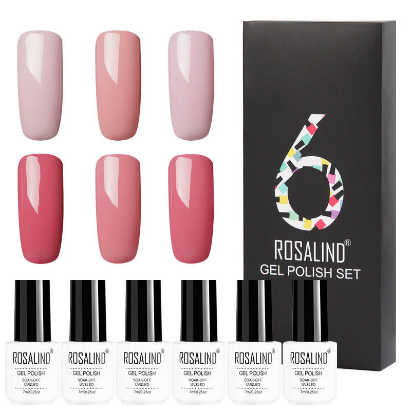 Six-color solid gel polish set gift box with assorted nail polish shades for manicure
