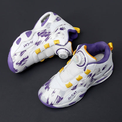 Cushion basketball rotating button running shoes in a sporty athletic design