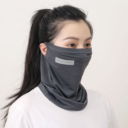 Ice silk sun protection mask for UV defense, showing lightweight fabric covering the face and neck