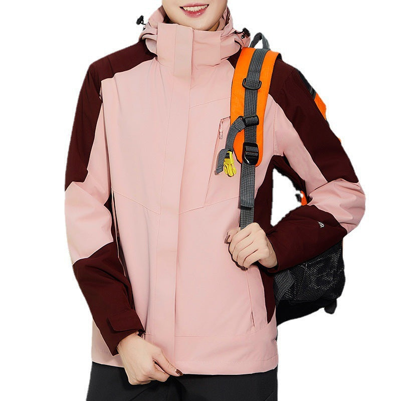 Plus-size outdoor two-piece windproof 3-in-1 jacket with layered design in a versatile style