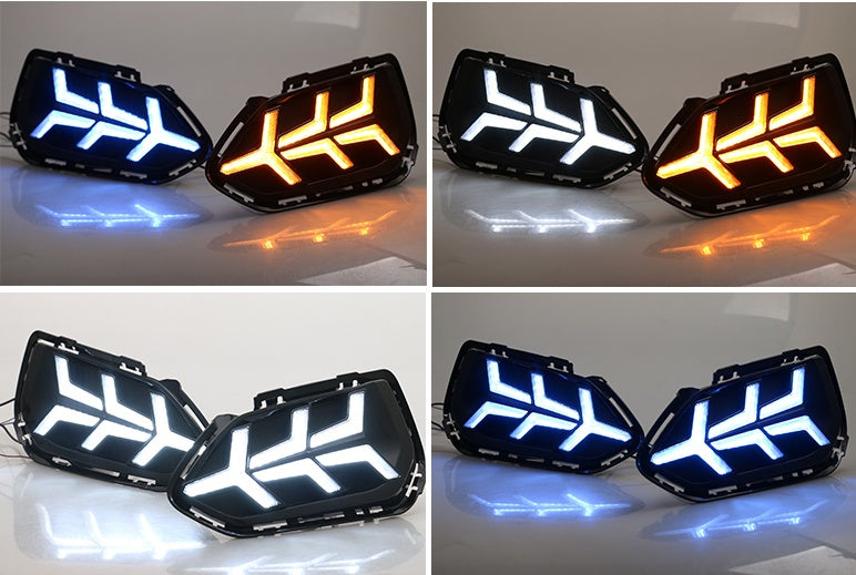 Car modified two-color daytime running lights by My Store, shown in a sleek automotive lighting design