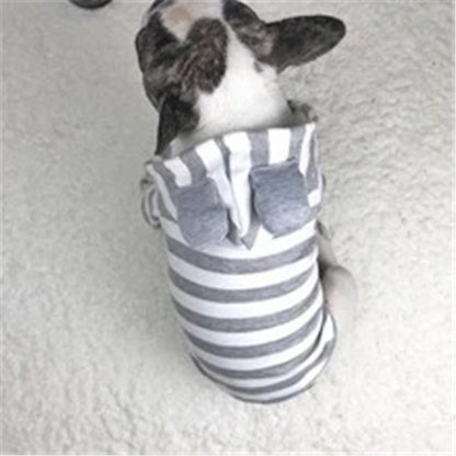Striped pet sweater in soft fabric, showing classic horizontal stripes and a comfortable fit for dogs or cats