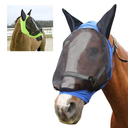 Mosquito-proof summer horse mask with protective mesh covering ears and face