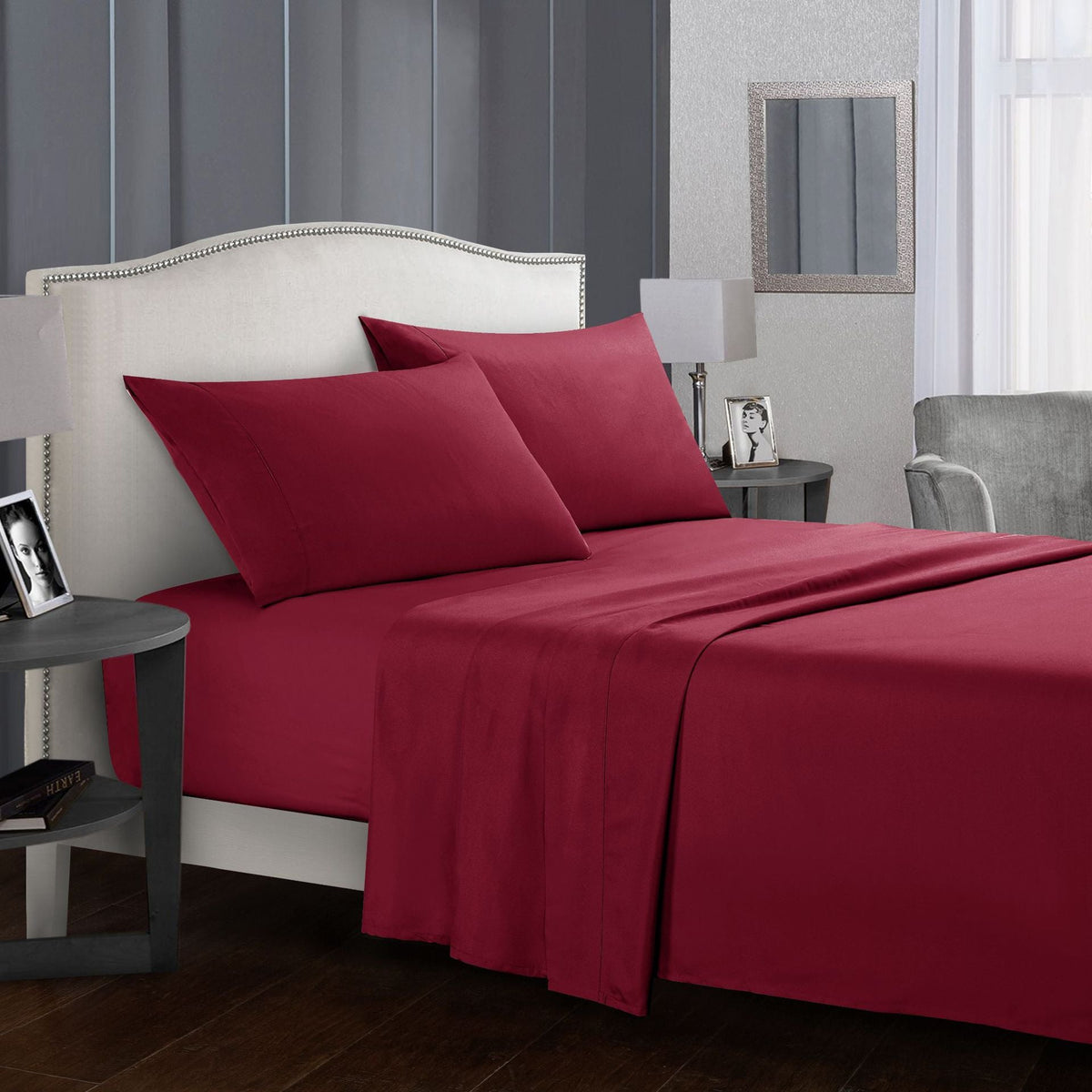 Four-piece bed sheet set by My Store in a coordinated design with fitted sheet, flat sheet, and pillowcases