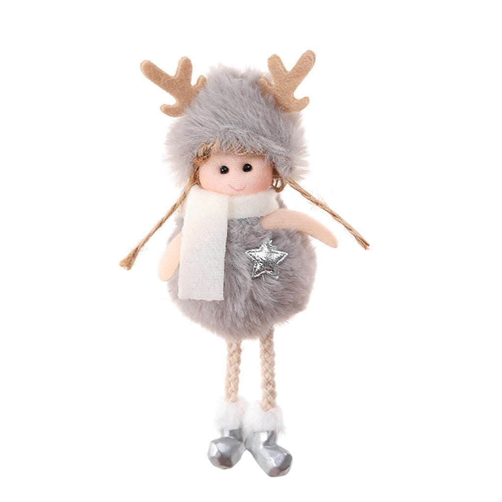 Christmas plush angel decoration with soft fabric, white wings, and festive holiday details