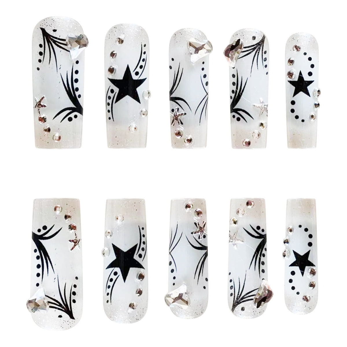 Women's fashion rhinestone patch nails with sparkling decorative accents