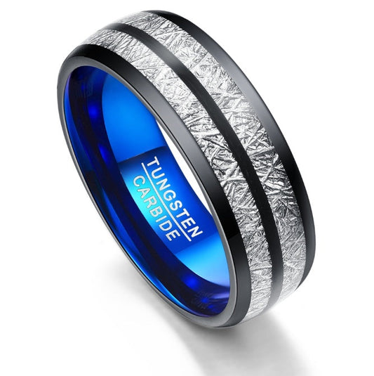 Black and blue 8mm tungsten carbide wedding band ring for men and women, couple fashion jewelry