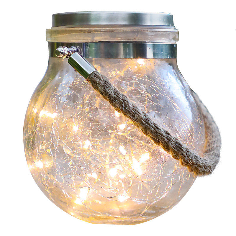 Crack ball glass jar light with textured glass globe and warm LED glow