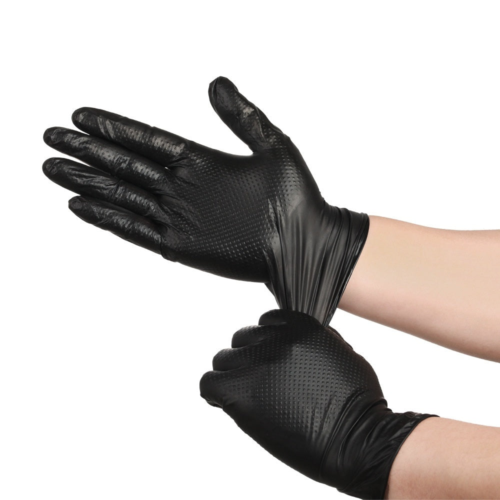 Thickened diamond-textured disposable nitrile protective gloves in black, My Store brand