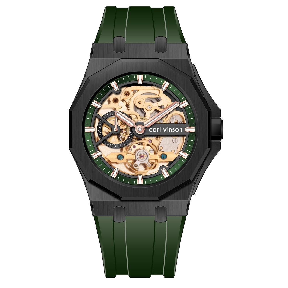 Fully automatic luminous decorative hollow mechanical alloy watch with silicone strap