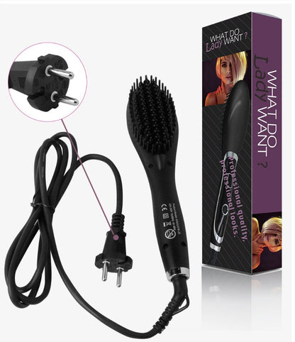Ceramic hair straightening brush with heated bristles and ergonomic handle by My Store