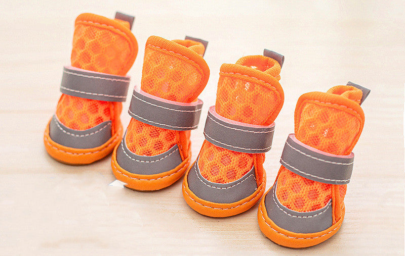 Small dog teddy pet shoes in pink with soft lining and adjustable straps