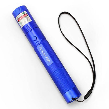 Green light laser flashlight with compact black housing and bright green beam