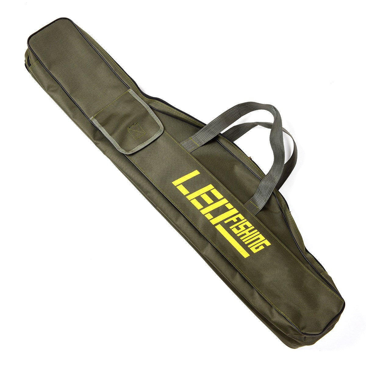 Foldable pot belly fishing rod bag displayed in compact storage form