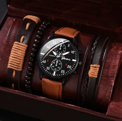 Single calendar fake three-eye canvas quartz watch bracelet set, dial and fabric strap visible