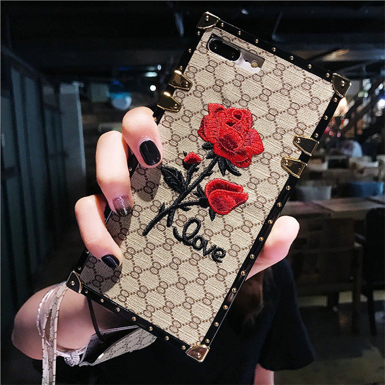 3D rose embroidered case for Apple iPhone, compatible floral phone cover
