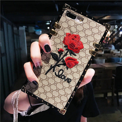 3D rose embroidered case for Apple iPhone, compatible floral phone cover