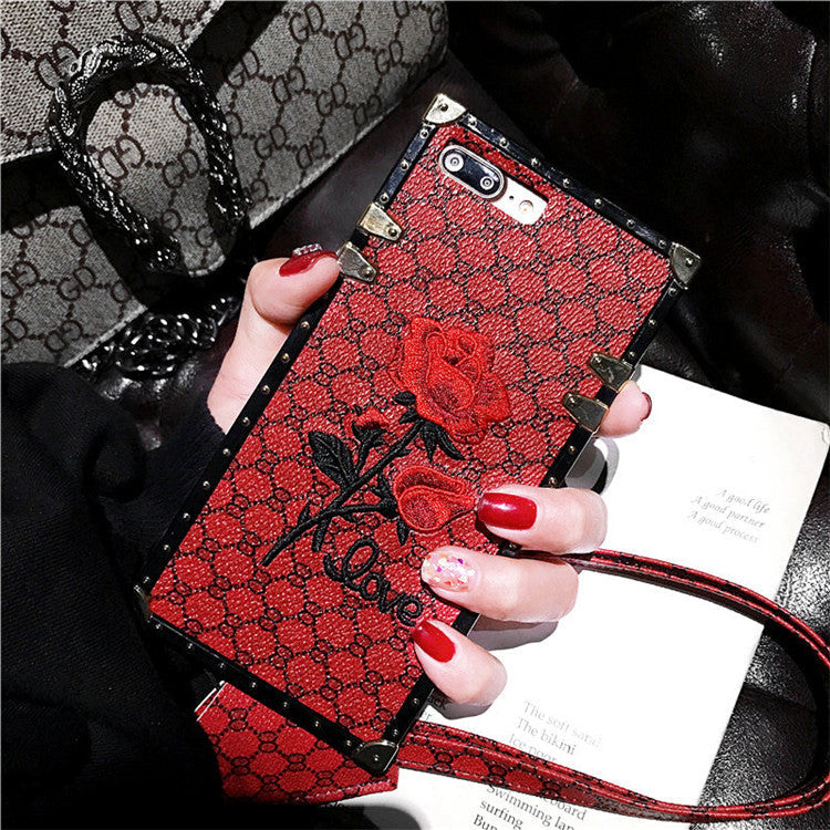 3D rose embroidered iPhone case compatible with Apple devices