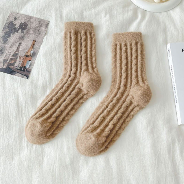 Women's thick solid-color mid-calf cotton socks, shown in a simple product view
