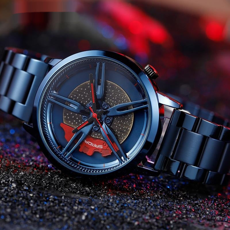 Hollowed-out wheel watch with waterproof steel band in business style for teenagers