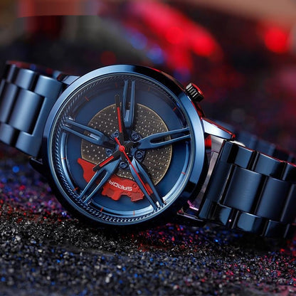 Hollowed-out wheel watch with waterproof steel band in business style for teenagers