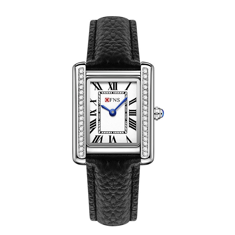 Retro diamond-inlaid women's quartz watch with elegant case and matching couple watch design